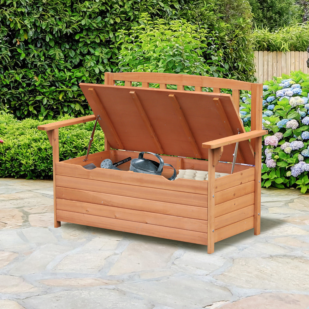 Outdoor Garden Storage Bench Patio Box All Weather Deck Fir Wood Solid Seating