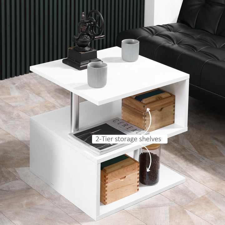 End Table S shape 2 Tier Storage Shelves Organizer Versatile Home office furniture (White)