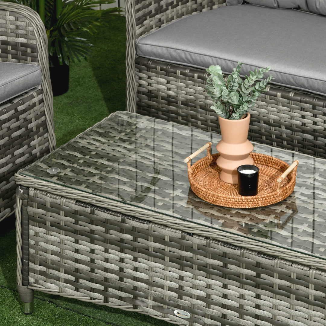 4 Pieces PE Rattan Wicker Sofa Set Outdoor Conservatory Furniture Lawn Patio Coffee Table w/ Cushion - Grey
