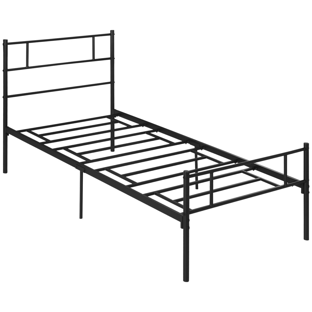 Single Metal Bed Frame Solid Bedstead Base with Headboard and Footboard, Metal Slat Support and Underbed Storage Space, Bedroom Furniture