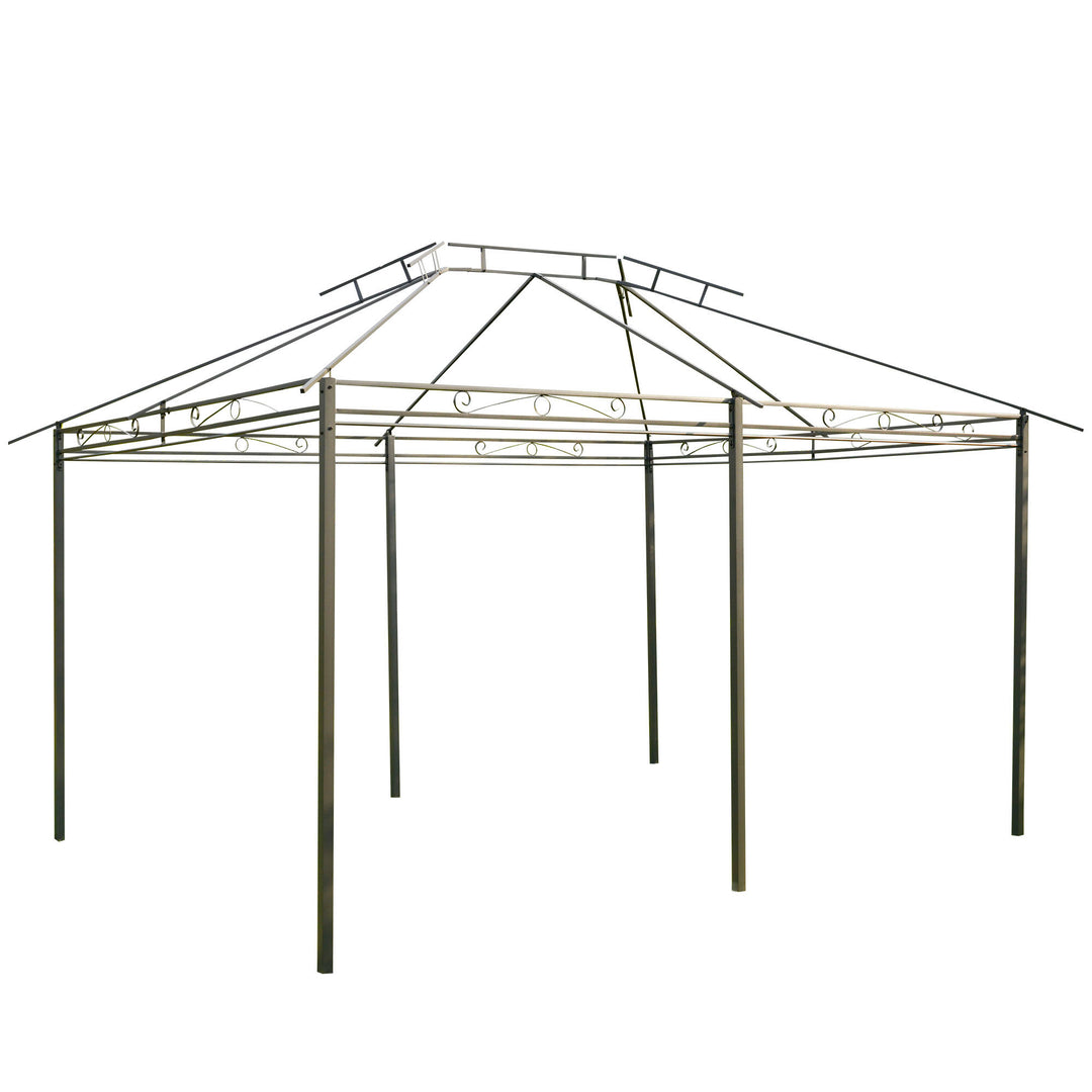 Outsunny 10 x 13ft Outdoor 2-Tier Steel Frame Gazebo with Curtains Outdoor Backyard, Black/Grey