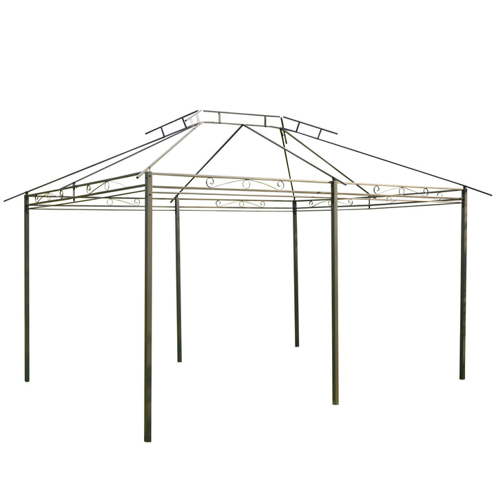 Outsunny 10 x 13ft Outdoor 2-Tier Steel Frame Gazebo with Curtains Outdoor Backyard, Black/Grey