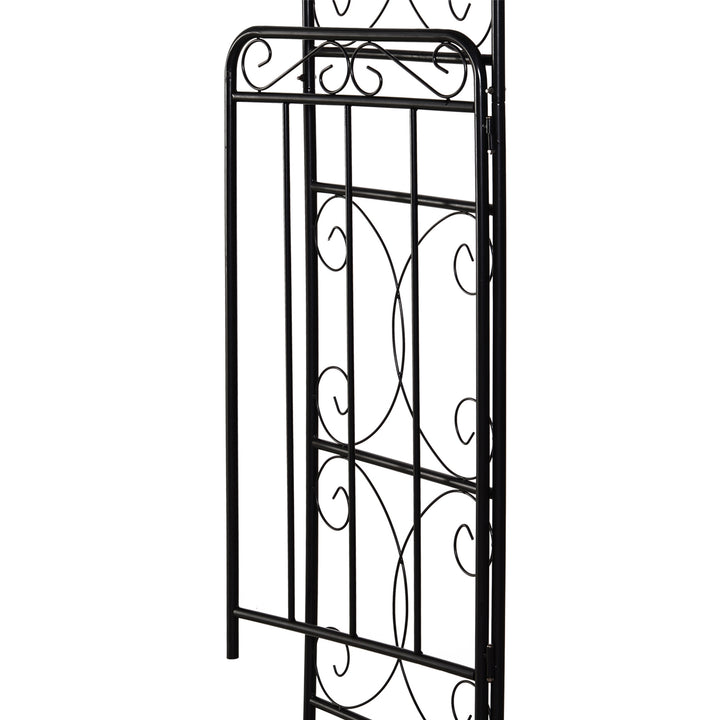 Garden Decorative Metal Arch with Gate Outdoor Patio Trellis Arbor for Climbing Plant Archway Antique Black - 108L x 45W x 215Hcm