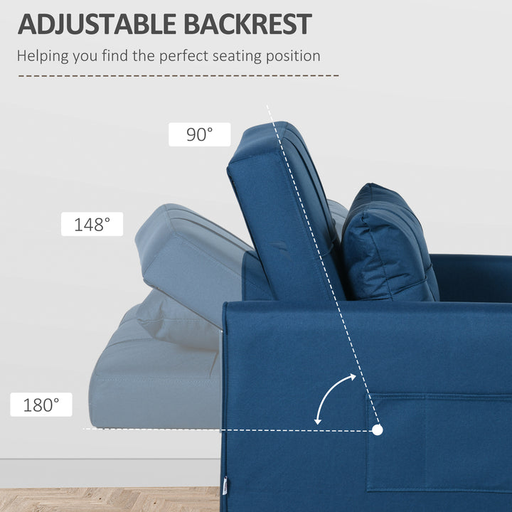 3-In-1 Convertible Chair Bed, Pull Out Sleeper Chair, Fold Out Bed with Adjustable Backrest, Side Pockets, Blue