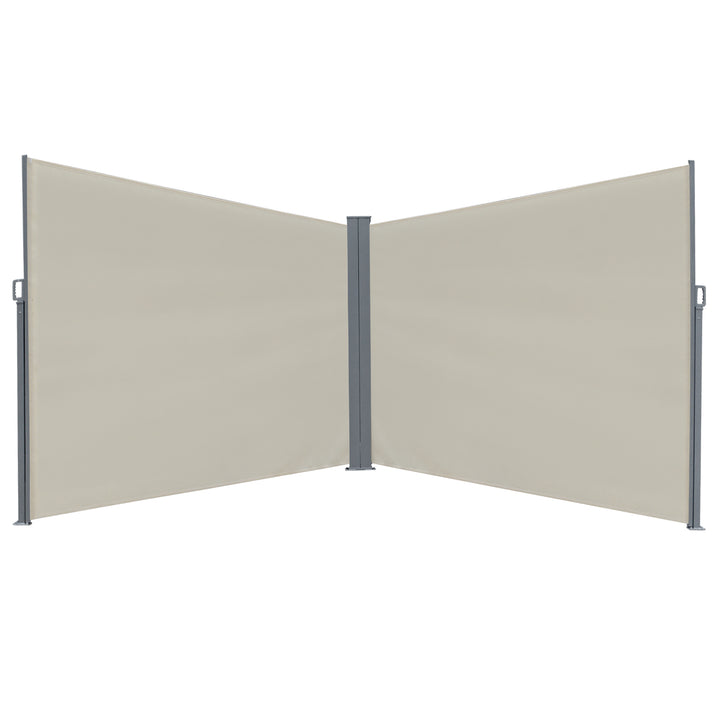 Patio Retractable Double Side Awning, Folding Privacy Screen Fence, Privacy Wall Corner Sun Shade Wind Screen Room Divider-Cream White