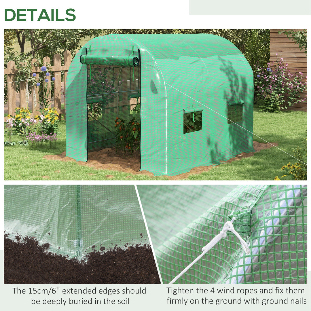 Walk-In Polytunnel Greenhouse, with Steel Frame, Green