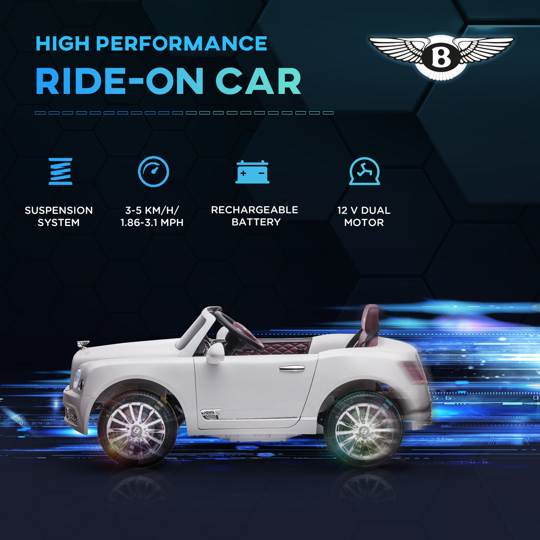 Kids Electric Ride On Car with Parent Remote, 12V Battery Powered Toy Car with Music Horn Lights MP3 Suspension Wheels for 37-72 Months, White