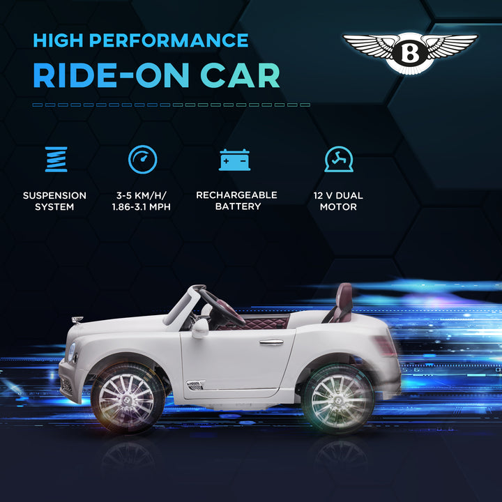 Kids Electric Ride On Car with Parent Remote, 12V Battery Powered Toy Car with Music Horn Lights MP3 Suspension Wheels for 37-72 Months, White