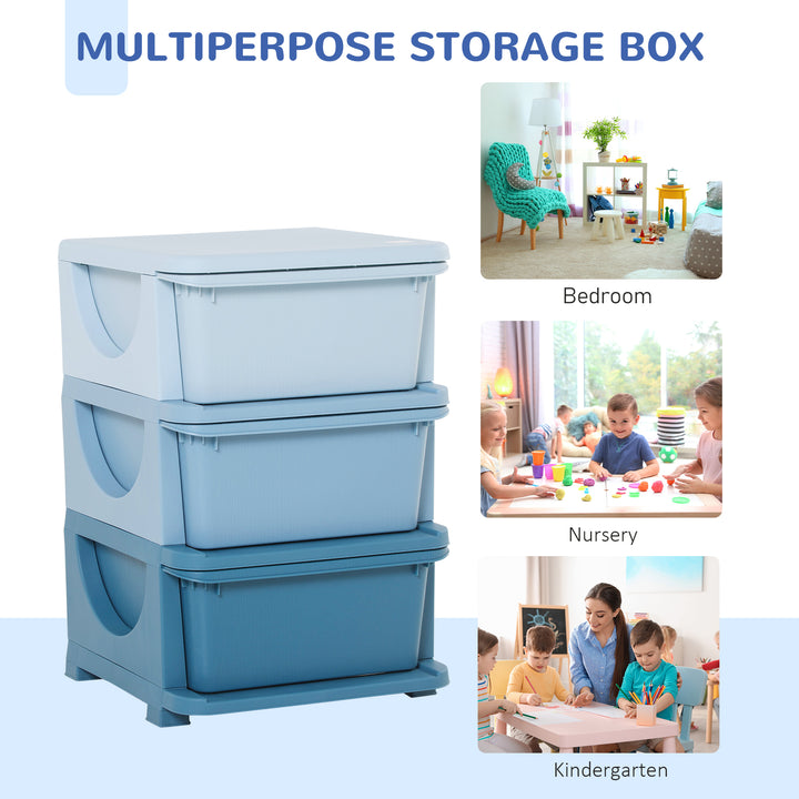 Kids Storage Units with Drawers 3 Tier Chest Vertical Dresser Tower Toy Organizer for  Nursery Playroom Kindergarten Blue