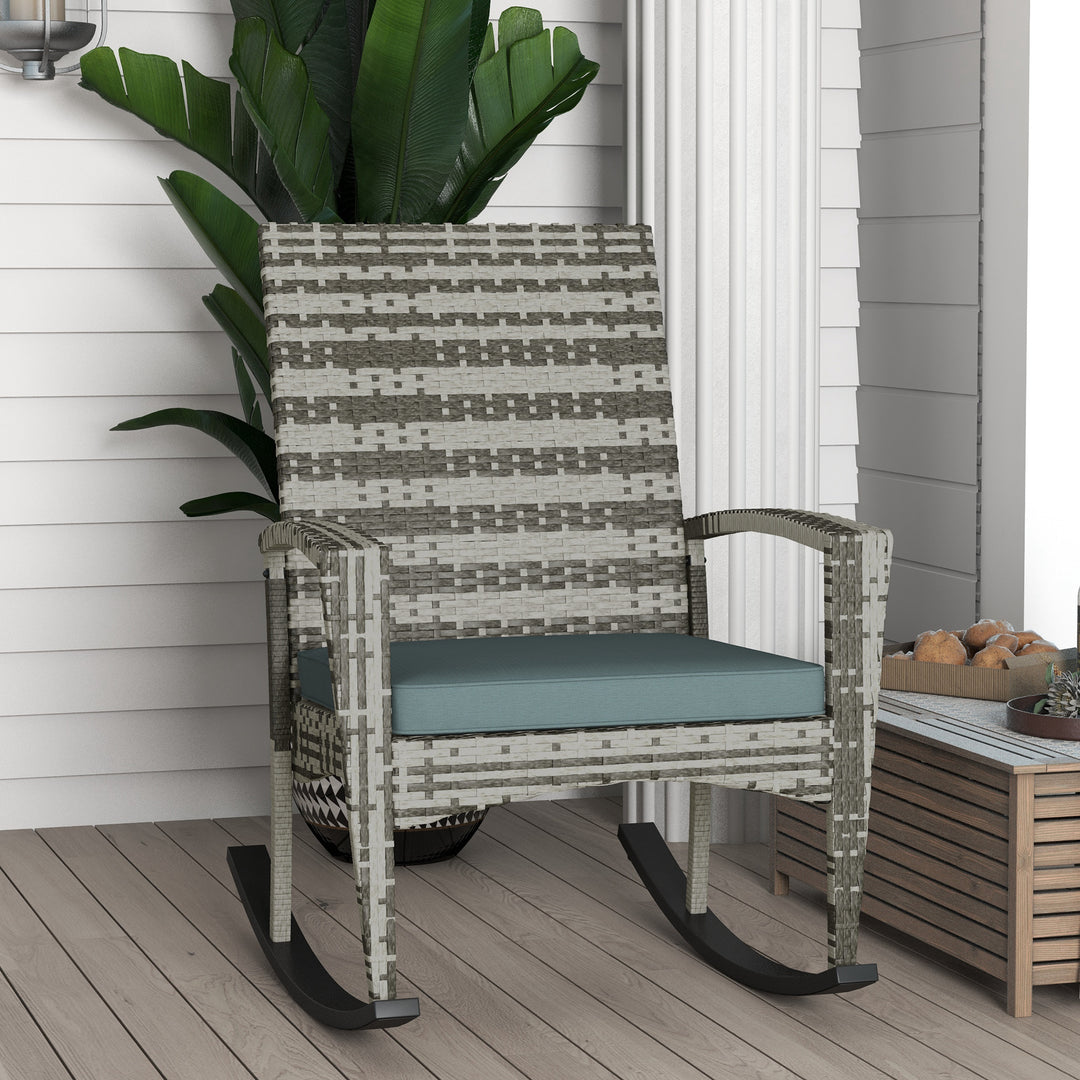 Rattan Rocking Chair Rocker Garden Furniture Seater Patio Bistro Relaxer Outdoor Wicker Weave with Cushion - Light Grey