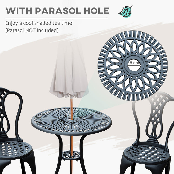 HOMCOM 3 Piece Patio Cast Aluminium Bistro Set Garden Outdoor Furniture Table and Chairs Shabby Chic Style