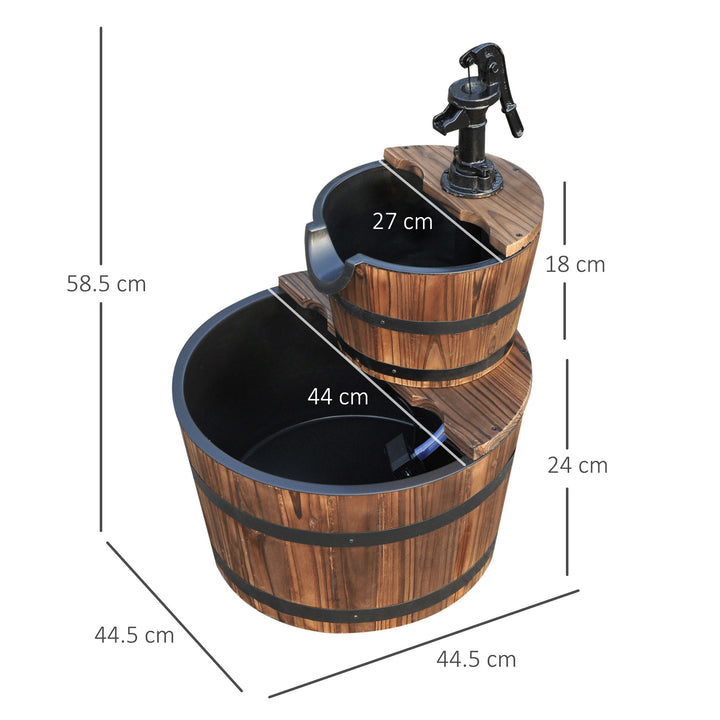 Wooden Water Pump Fountain Cascading Feature Barrel Garden Deck (2 Tier)