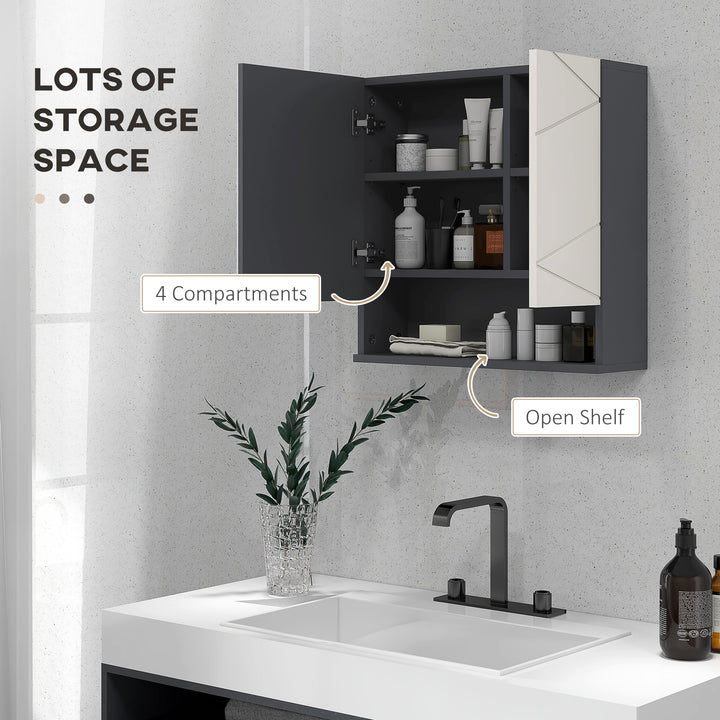 Bathroom Mirror Cabinet, Wall Mounted Storage with Adjustable Shelves, 55W x 17D x 55Hcm, Light Grey