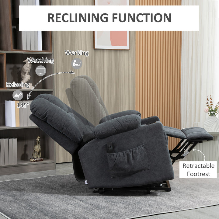 Oversized Riser and Recliner Chairs for the Elderly, Fabric Upholstered Lift for Living Room with Remote Control Side Pockets Cup Holder Grey