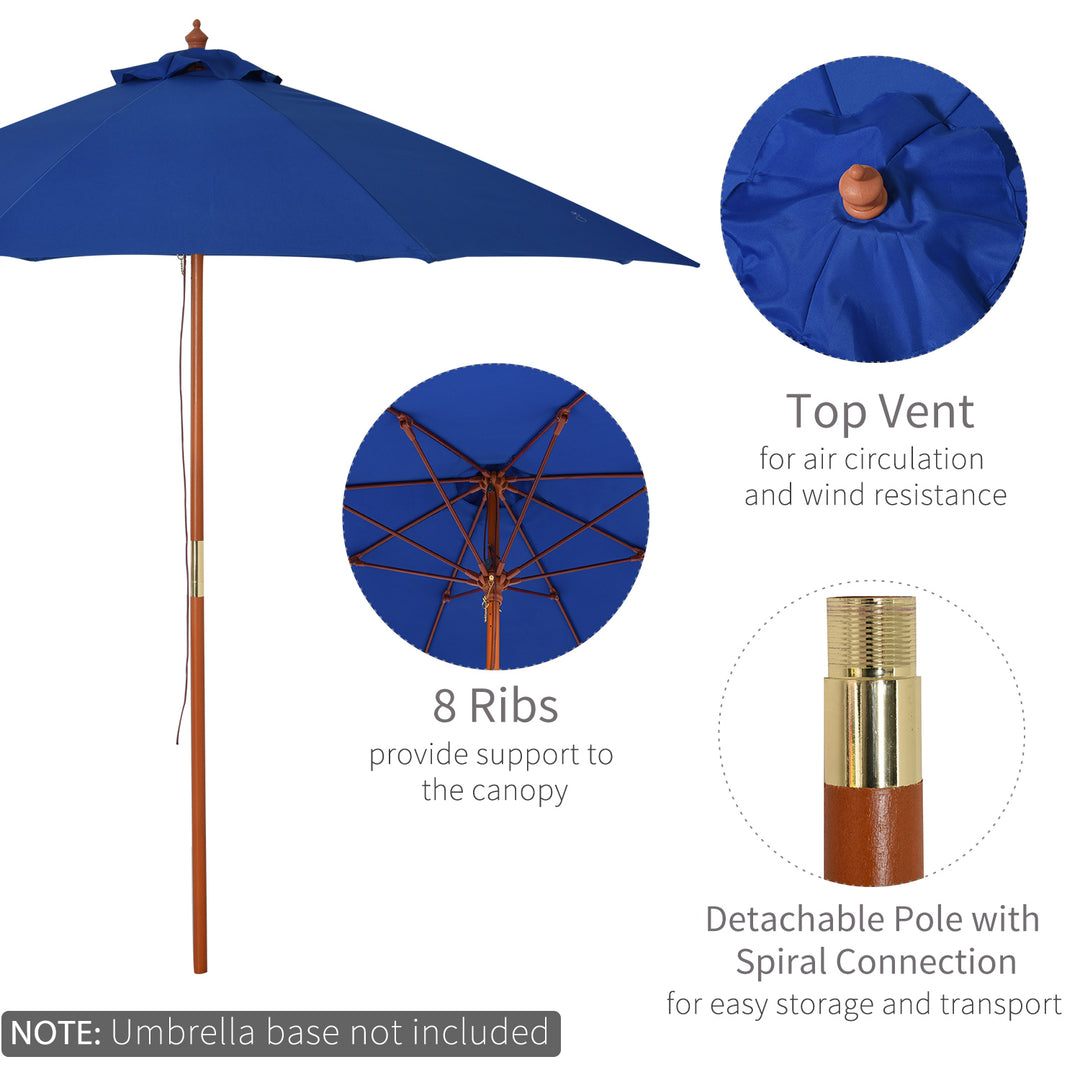 Outsunny 2.5m Wood Garden Parasol Sun Shade Patio Outdoor Market Umbrella Canopy with Top Vent, Blue