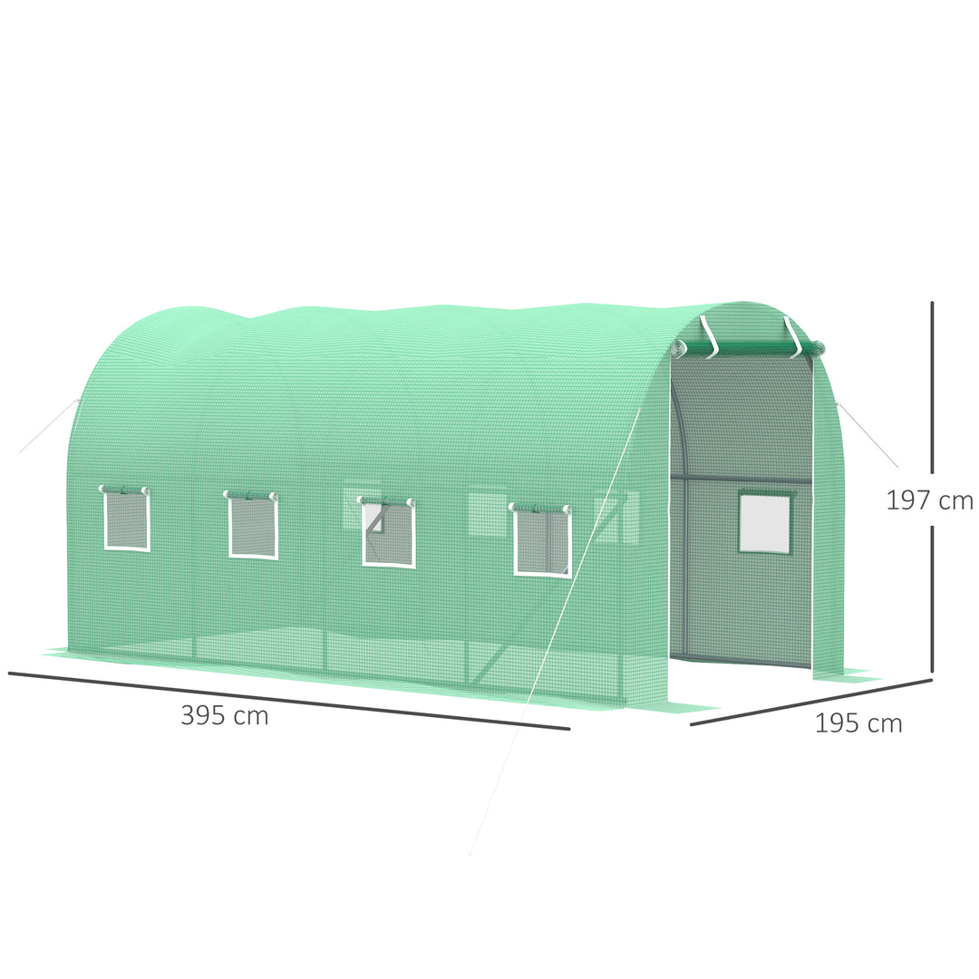 4x2 m Polytunnel Walk-in Greenhouse with Zip Door and Windows-Green