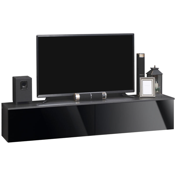 Floating TV Unit Stand for TVs up to 70" with High Gloss Effect, Wall Mounted Media Console with Storage Cupboards, Grey and Black