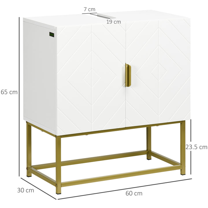 Bathroom Mirror Cabinet Under Sink Storage Cabinet Basin Cupboard with 2 Doors and Gold Steel Legs