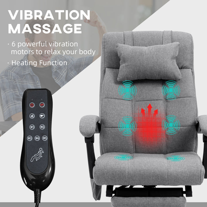 Vinsetto Vibration Massage Office Chair with Heat, Fabric Computer Chair with Head Pillow, Back, Grey