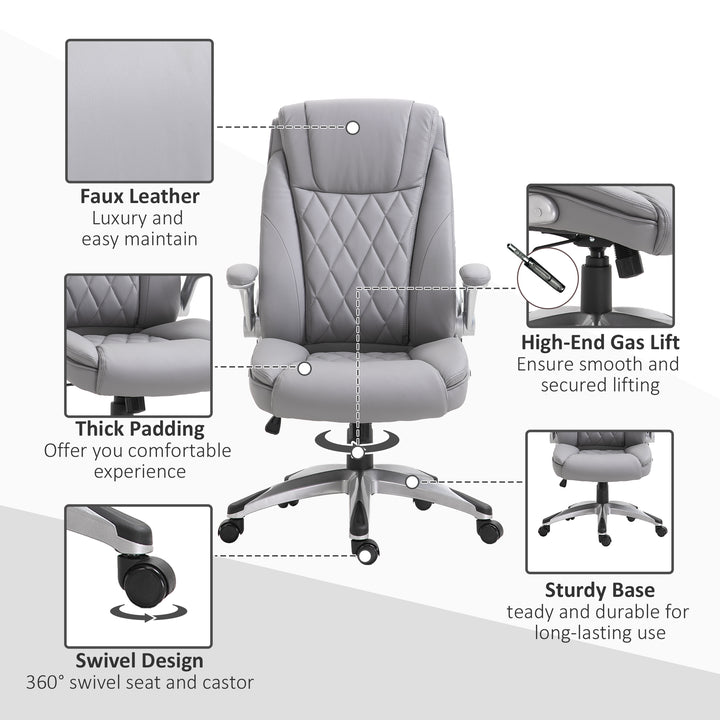 Vinsetto High Back Executive Office Chair Home Swivel PU Leather Ergonomic Chair, with Flip-up Arm, Wheels, Adjustable Height, Grey