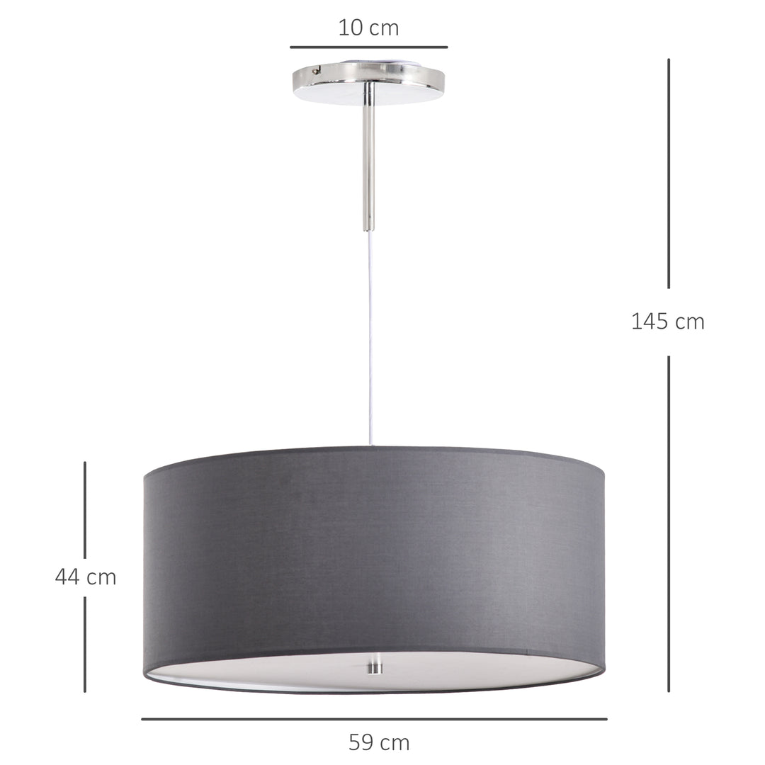 Modern LED Pendant Light Chandelier with Three Lighting Modes Metal Round Base for Living Room, Bedroom, Office, Entrance, Grey, 59 x 59 x 44cm