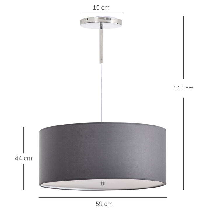 Modern LED Pendant Light Chandelier with Three Lighting Modes Metal Round Base for Living Room, Bedroom, Office, Entrance, Grey, 59 x 59 x 44cm