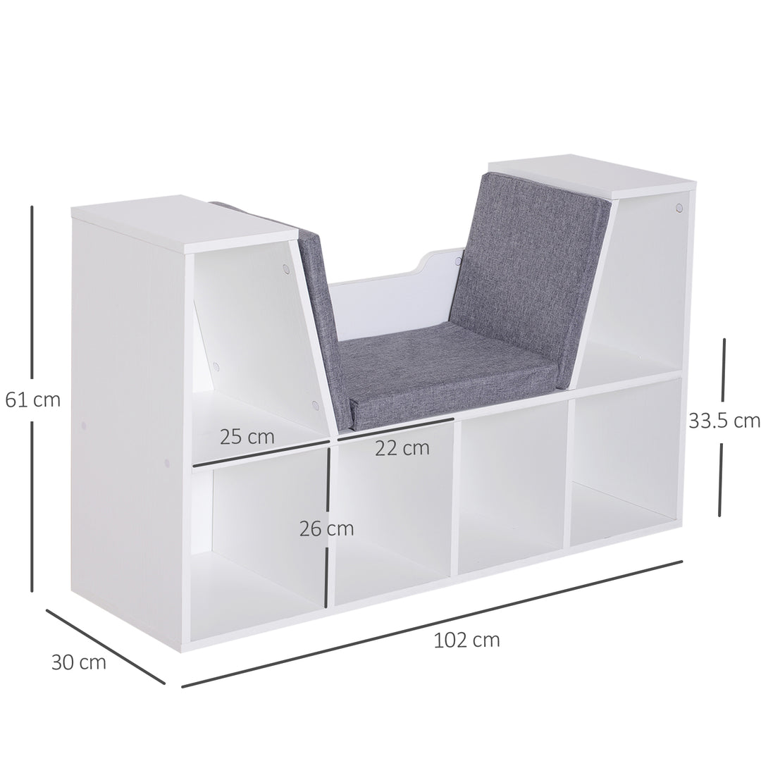 Bookcase Shelf Storage Seat with Cushion Sideboard Kids Reading Bedroom Living Room Organiser White