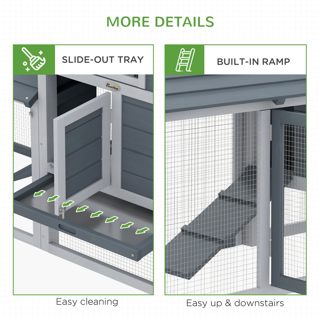 PawHut Solid Wood Enclosed Outdoor Backyard Chicken Coop Kit with Nesting Box,Grey