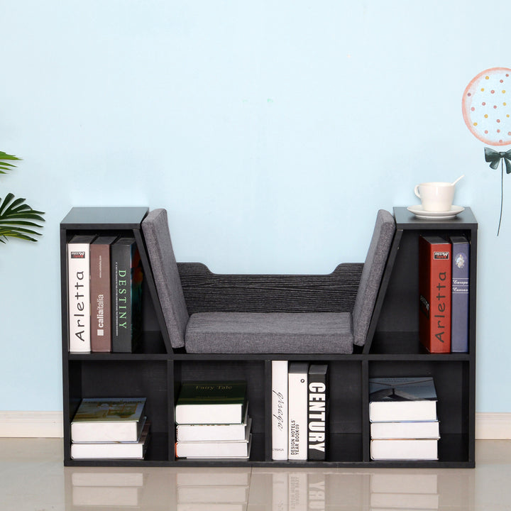 Bookcase Shelf Storage Seat with Cushion Sideboard Kids Reading Bedroom Living Room Organizer Black