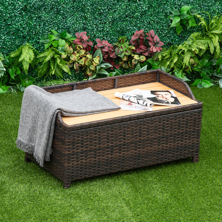 Patio PE Rattan Wicker Storage Basket Box Bench Seat Furniture w/ Cushion Brown