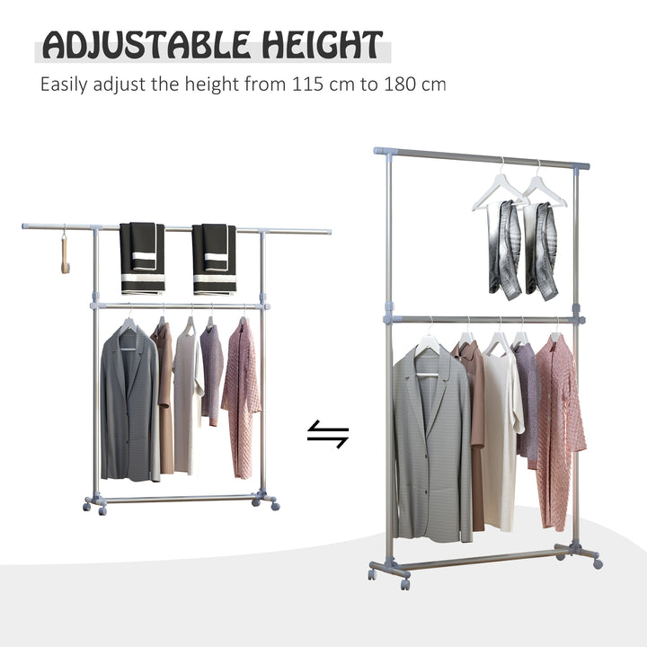 Heavy Duty Clothes Hanger Garment Rail Hanging Display Stand Rack w/ Wheels Adjustable