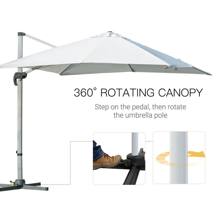 3m Cantilever Roma Parasol Aluminium Frame 360 Rotation Hanging Parasol with/ Cross Base White