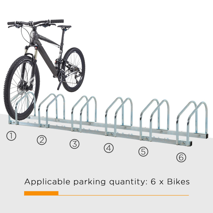 Bike Stand Parking Rack Floor or Wall Mount Bicycle Cycle Storage Locking Stand 179L x 33W x 27H (6 Racks, Silver)