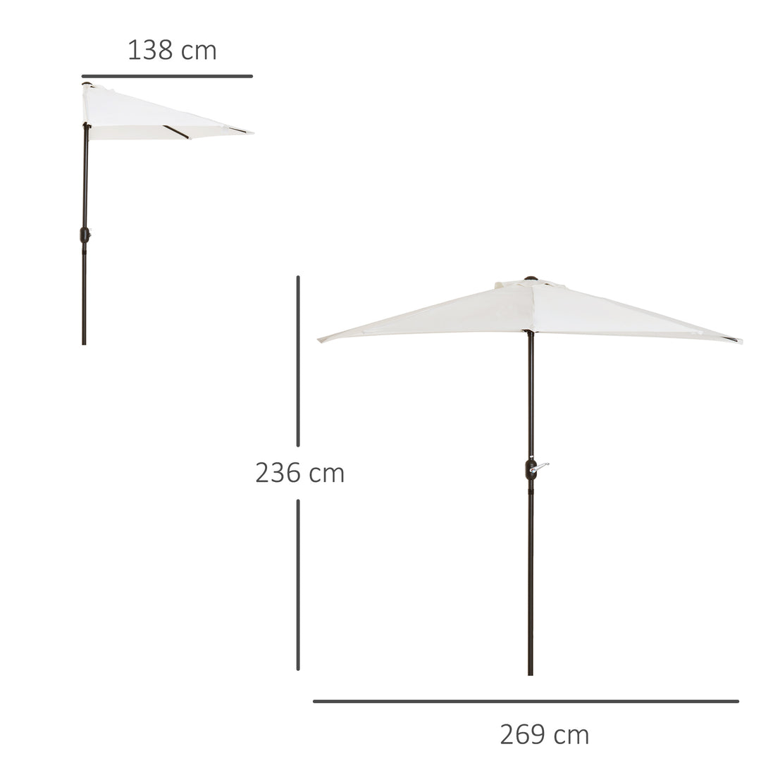 Outsunny 2.7m Balcony Half Parasol 5 Steel Ribs Construction Garden Outdoor Umbrella Cream White