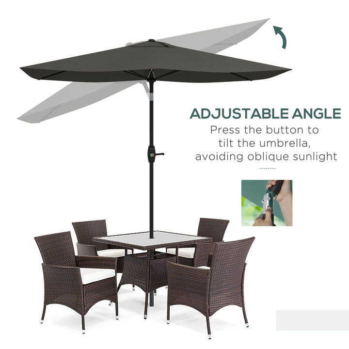 Outsunny 2 x 3(m) Garden Parasols Umbrellas Rectangular Patio Market Umbrella Outdoor Sun Shade w/ Crank &amp; Push Button Tilt, Aluminium Pole Dark Grey