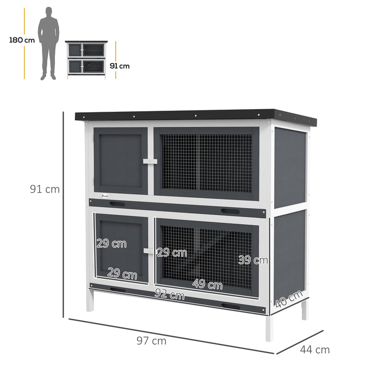 Double Decker Rabbit Hutch 2 Tier Guinea Pig House 100x47x91cm, Grey