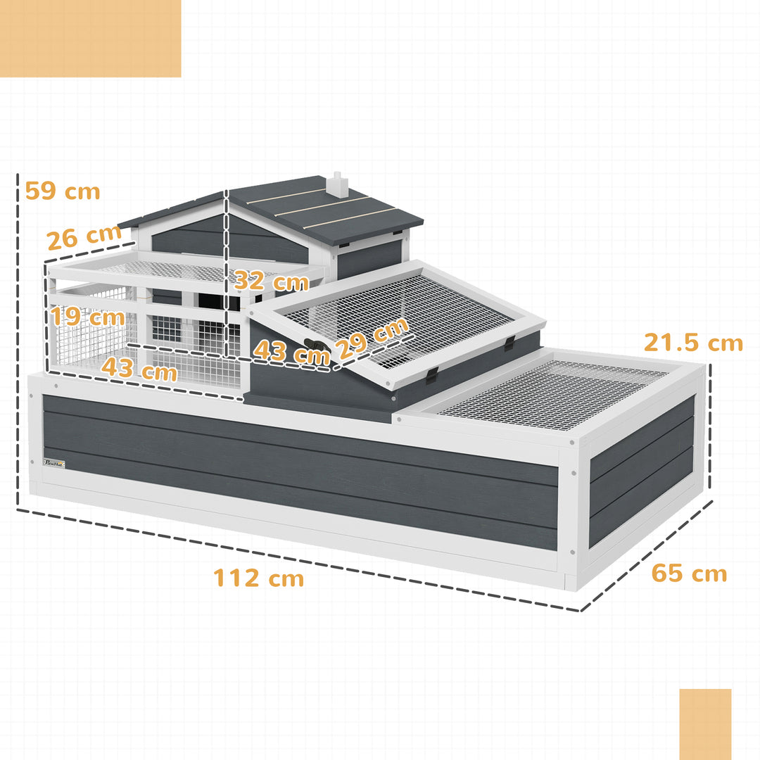 3-Room Tortoise House Habitat w/ Balcony &amp; 2 Stories, Wooden Tortoise Enclosure with Ladder, Tray, Openable Roof
