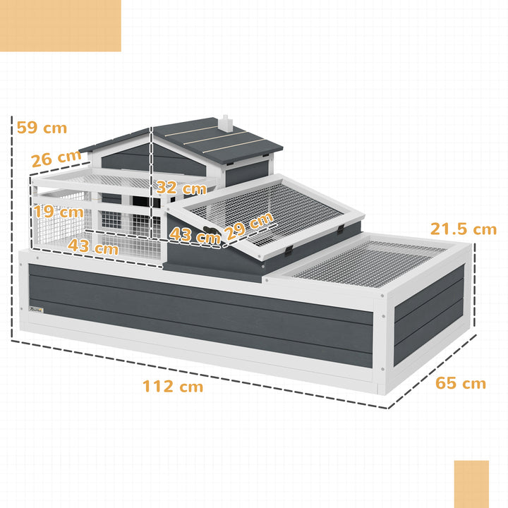 3-Room Tortoise House Habitat w/ Balcony &amp; 2 Stories, Wooden Tortoise Enclosure with Ladder, Tray, Openable Roof