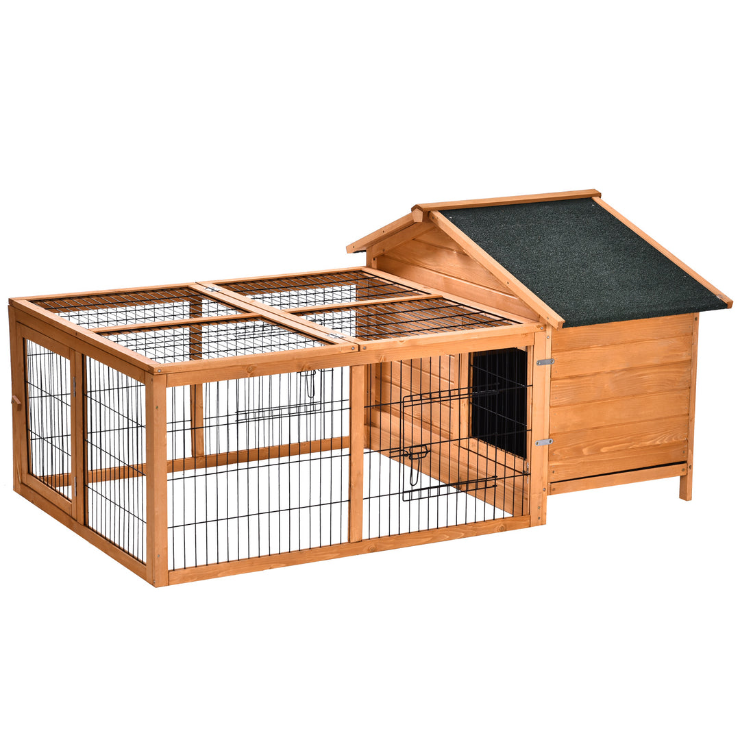 Wooden Guinea Pigs Hutches Detachable Rabbit Cage Pet House with Openable Run &amp; Roof Slide-out Tray