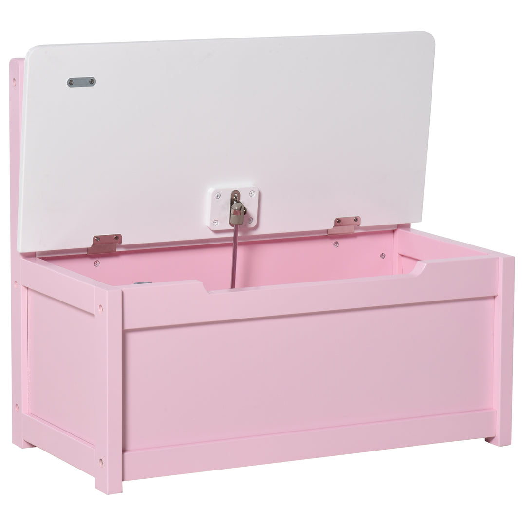 2-IN-1 Wooden Toy Box Kids Seat Bench Storage Chest Cabinet Organizer with Safety Pneumatic Rod 60 x 30 x 50cm Pink