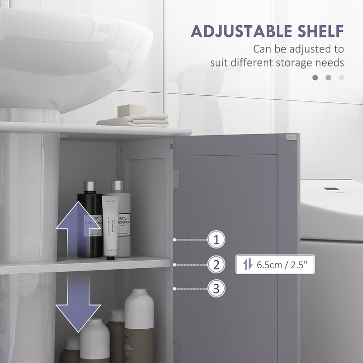 kleankin Vanity Unit Under Sink Bathroom Storage Cabinet w/ Adjustable Shelf Handles Drain Hole Cabinet Space Saver Organizer 60x60cm - White & Grey