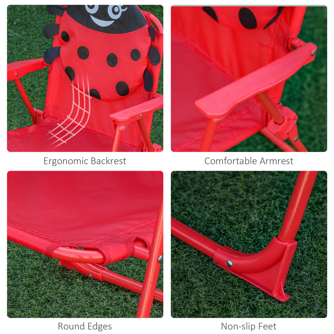 Kids Folding Picnic Table and Chairs Set Ladybug Pattern Outdoor w/ Parasol