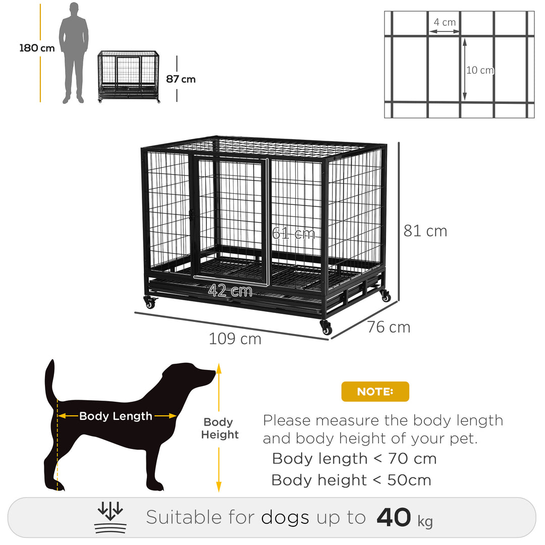 43" Heavy Duty Metal Dog Kennel Pet Cage with Crate Tray and Wheels - Black (Large)