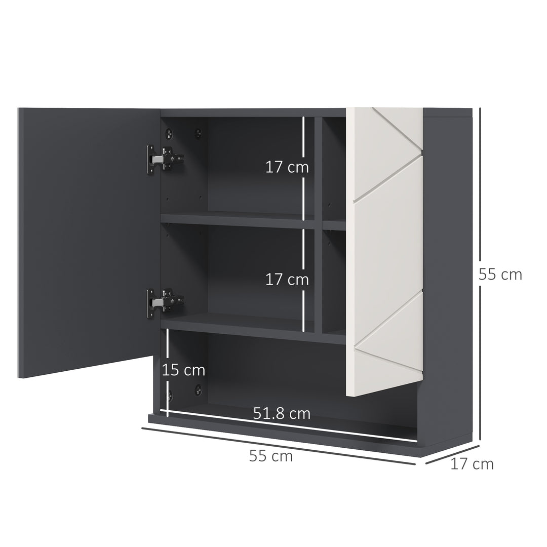 Bathroom Mirror Cabinet, Wall Mounted Storage with Adjustable Shelves, 55W x 17D x 55Hcm, Light Grey