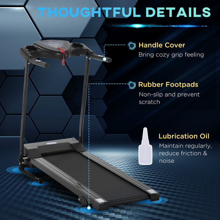 Foldable Motorised Treadmill Indoor Electric Adjustable Running Machine 3 Preset Programs w/ LCD Display, Cup Holders, Black