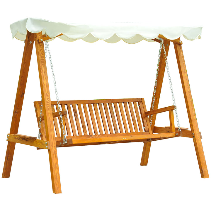 Outsunny 3 Seater Wooden Garden Swing Seat Swing Chair Outdoor Hammock Bench Furniture, Cream White