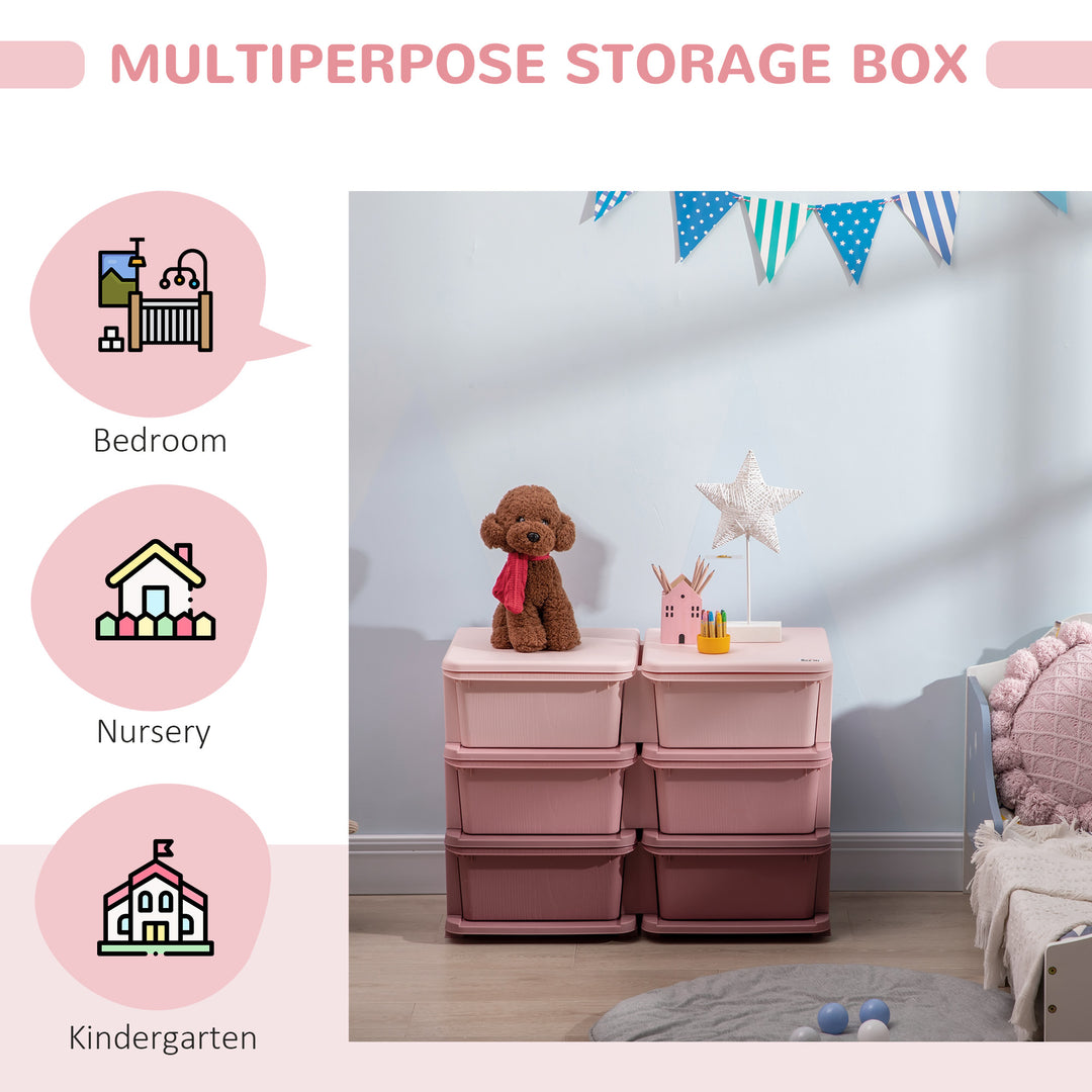 Kids Storage Units with 6 Drawers, 3 Tier Kids Toy Storage Organizer, Vertical Dresser Tower for Nursery Playroom Kindergarten, Pink