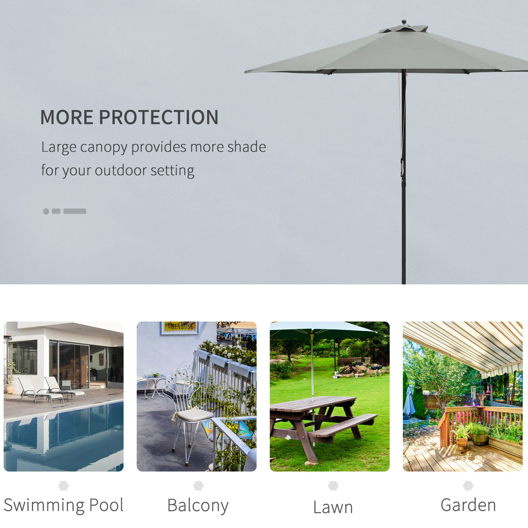 Outsunny 2.8m Patio Parasols Umbrellas Outdoor 6 Ribs Sunshade Canopy Manual Push Garden Backyard Furniture, Dark Grey