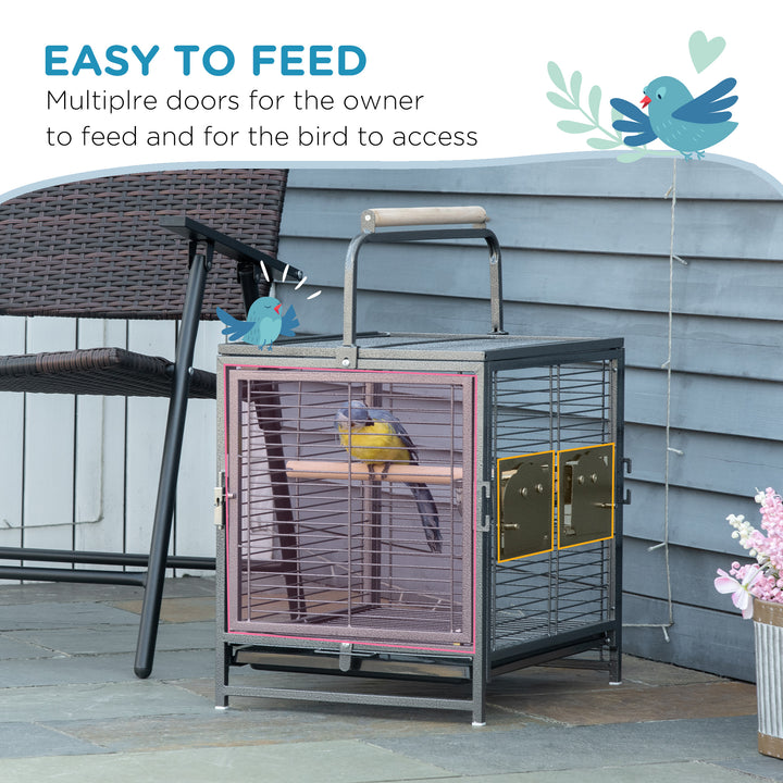 PawHut Metal Parrot Cage Bird Carrier Green Cheek Canary Parakeet Cockatiel Small Parrot Travel Breeding Cage Wooden Perch Black