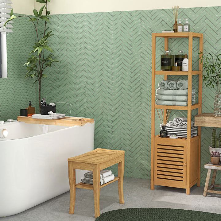 Bamboo Bathroom Shower Bench w/ Lower Shelf